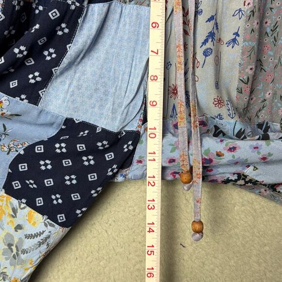 Blue Sky Patchwork Pants Wide Leg Rayon Ditsy Floral Boho Indie Cottage Size XL - Picture 5 of 8